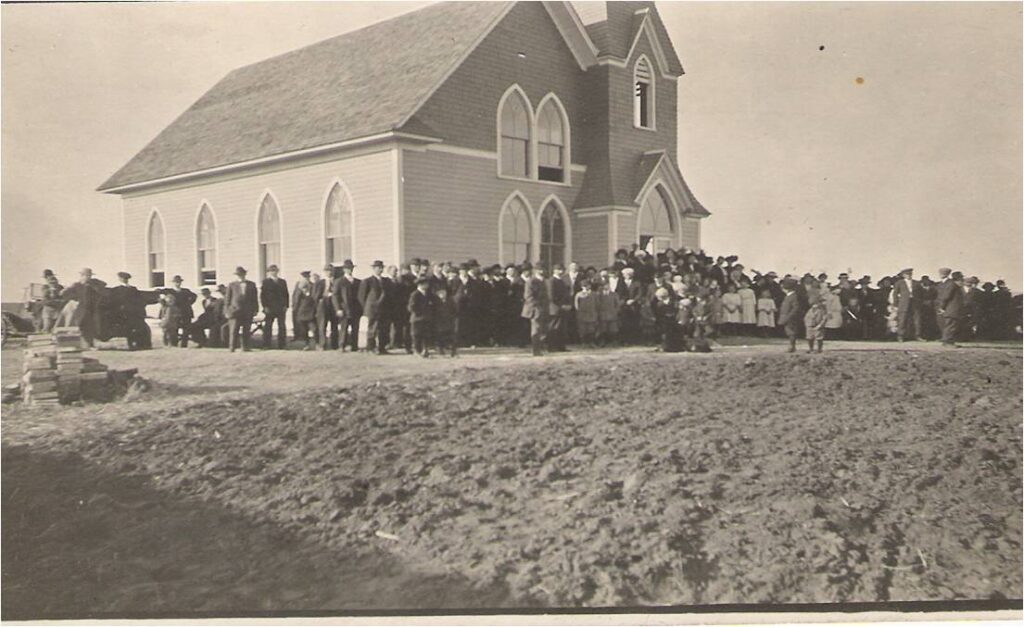 Picture of the church with congregation, (thanks to Kim Ueland for sharing)